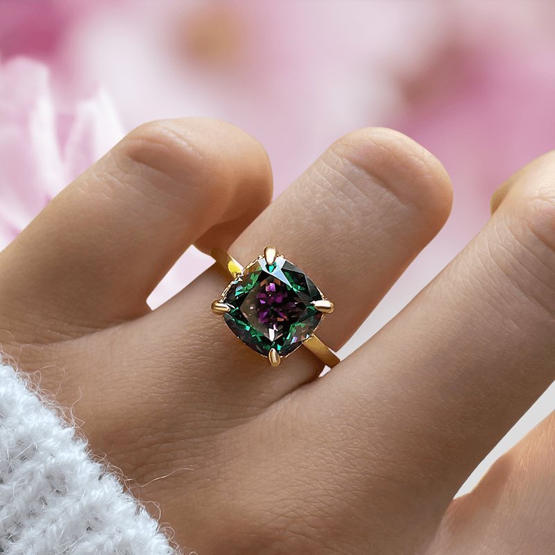 3.5ct Simulated Alexandrite Cushion Cut Engagement Ring
