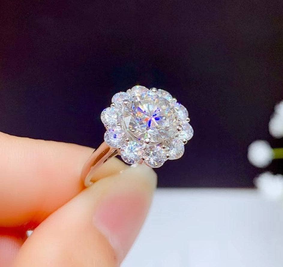 3ct Round Cut Crackling Diamond Flower Halo Engagement Ring-Black Diamonds New York