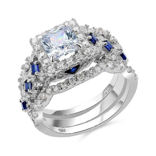 Exquisite Round Cut White Sapphire 3pcs Wedding Ring Set
