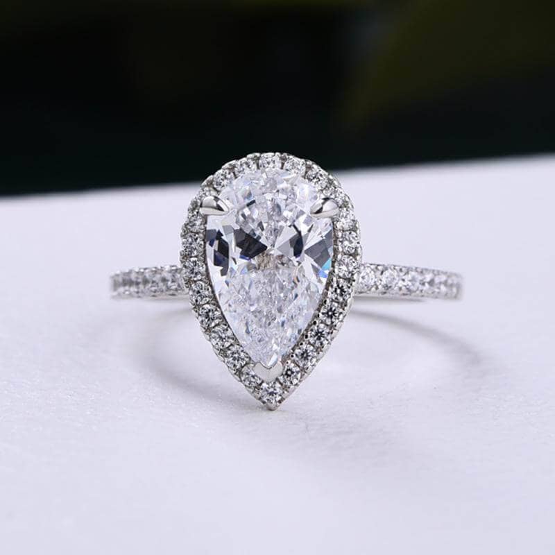 3pcs White Sapphire Halo Pear Cut White Gold Ring Set-Black Diamonds New York