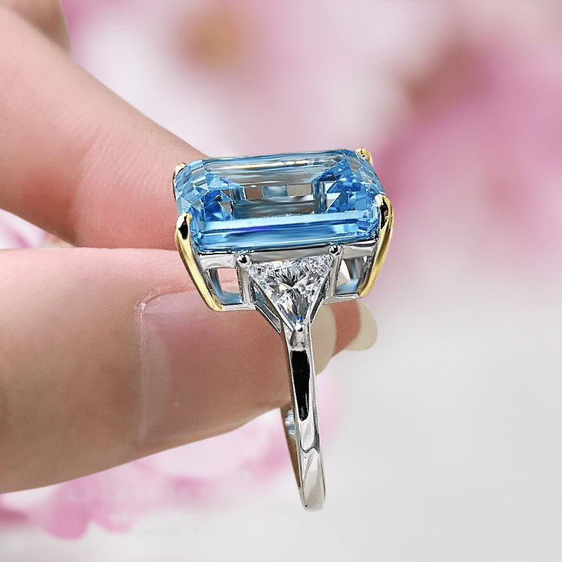 4.0ct Emerald Cut Simulated Diamond Three-Stone Engagement Ring-Black Diamonds New York