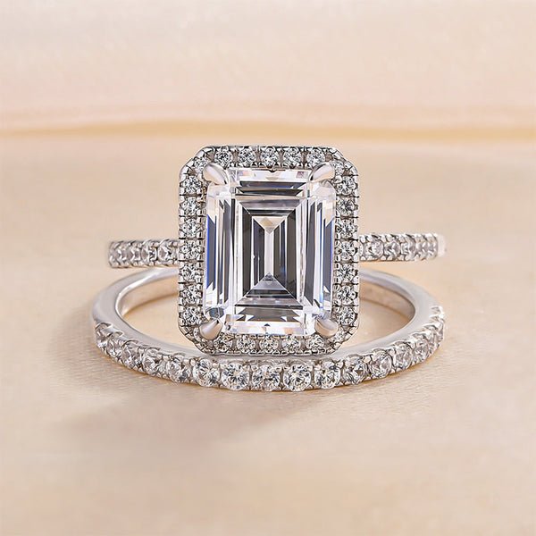 4.0ct Halo Emerald Cut Wedding Ring Set-Black Diamonds New York