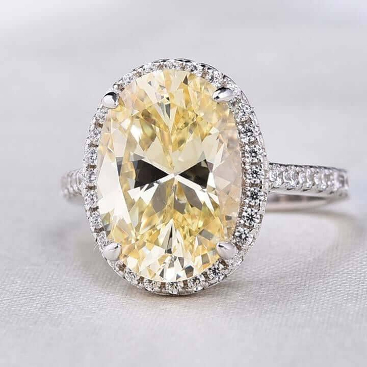 4.0ct Yellow Stone Halo Oval Cut Simulated Diamond Engagement Ring-Black Diamonds New York