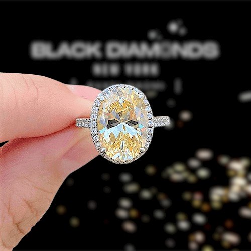 4.0ct Yellow Stone Halo Oval Cut Simulated Diamond Engagement Ring-Black Diamonds New York