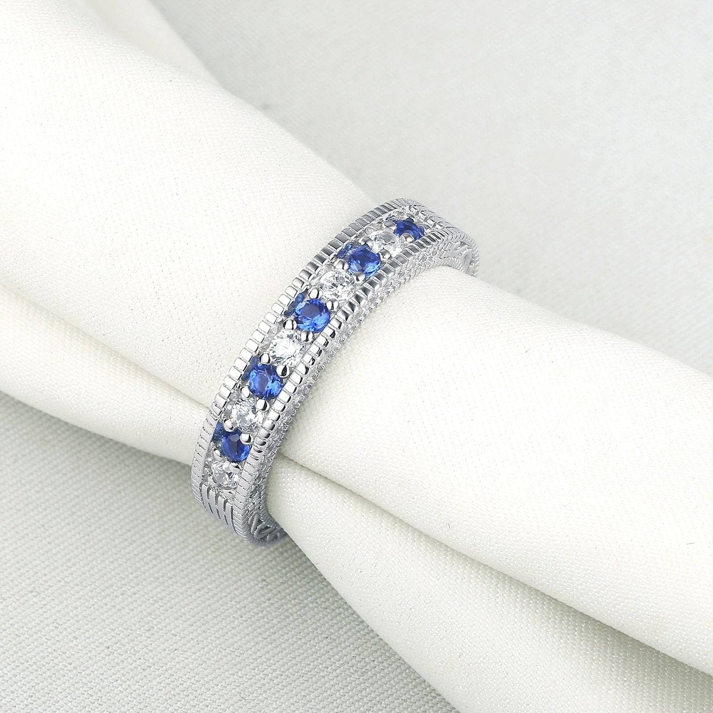 4mm White & Blue Created Diamond Stackable Wedding Band-Black Diamonds New York