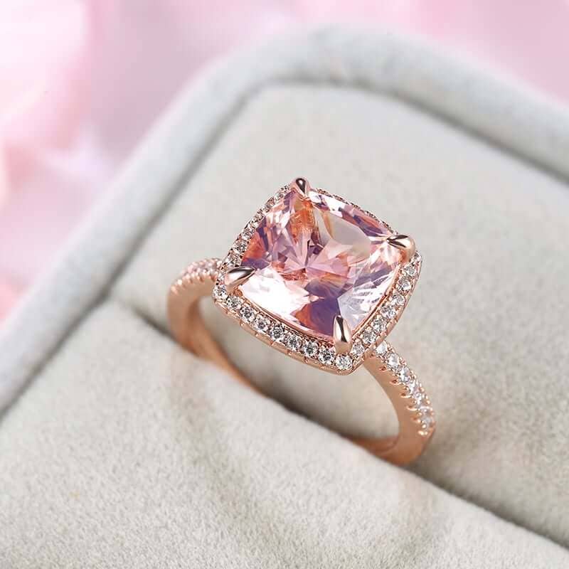 5.0ct Cushion Cut Simulated Diamond Pink Halo Engagement Ring-Black Diamonds New York