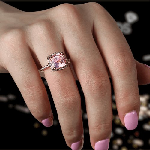 5.0ct Cushion Cut Simulated Diamond Pink Halo Engagement Ring-Black Diamonds New York