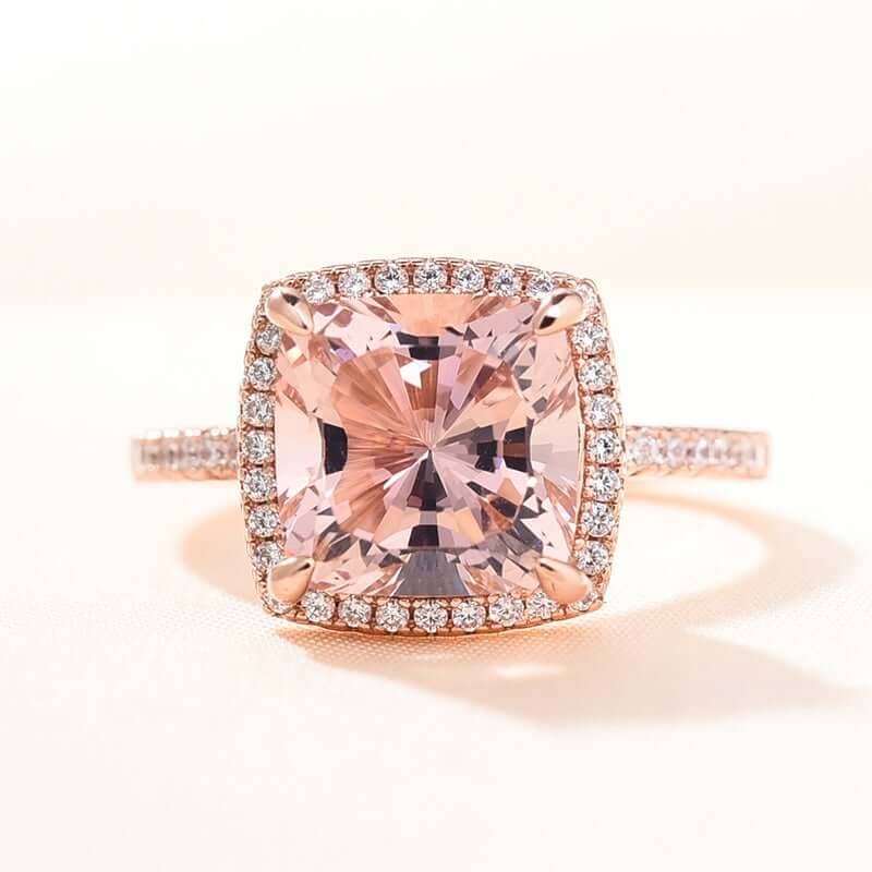 5.0ct Cushion Cut Simulated Diamond Pink Halo Engagement Ring-Black Diamonds New York