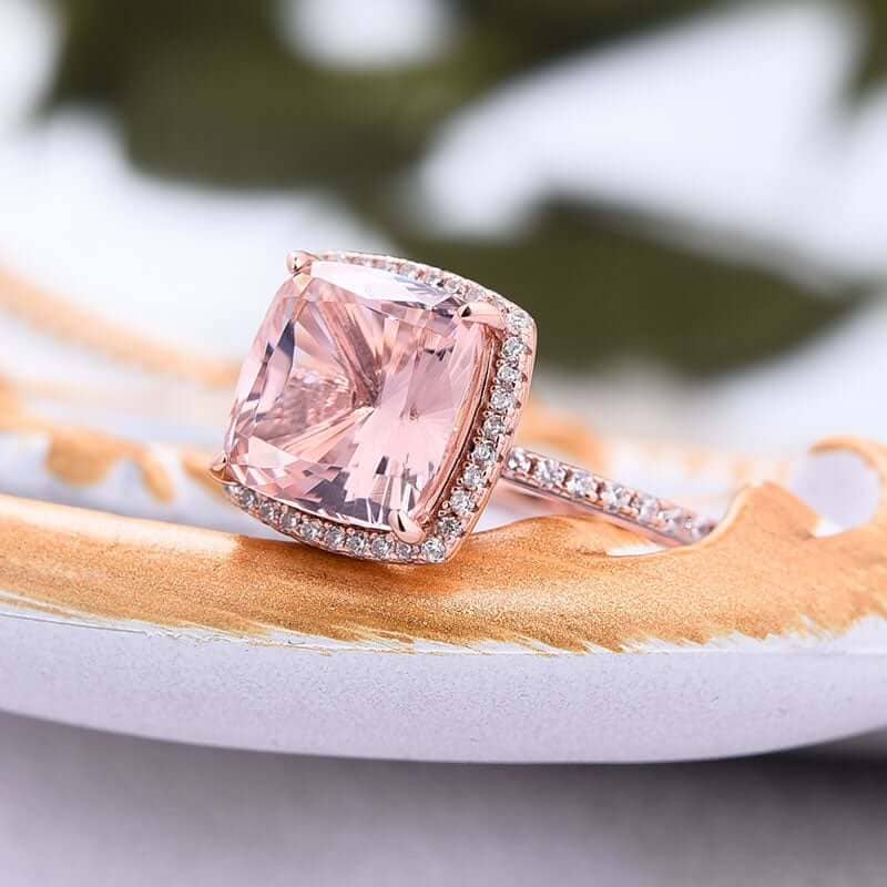 5.0ct Cushion Cut Simulated Diamond Pink Halo Engagement Ring-Black Diamonds New York