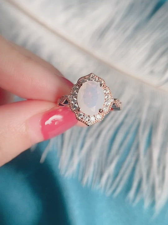 Rose Gold Oval Cut Moonstone Engagement Ring