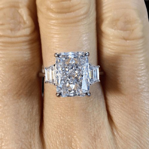 5ct Radiant Cut Simulated Diamond Three Stone Ring Set-Black Diamonds New York