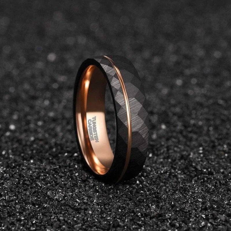 Rose high quality Gold Wedding Band,Black Tungsten Ring,18K Rose Gold Ring,Tungsten Carbide Ring,Engagement Ring,8mm Wedding Band,6mm Ring,Rose Gold Band