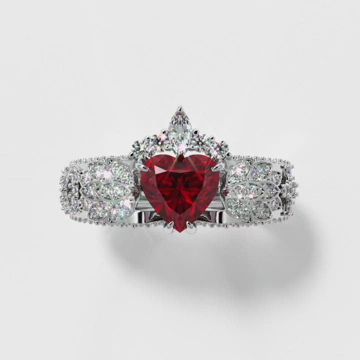 Infinity x Infinity Ring- Red Heart and Cross Created Diamond Gothic Ring