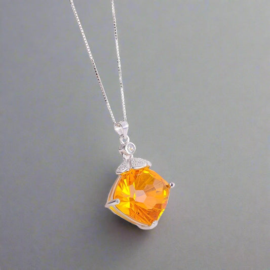 8.0 Ct Cushion Cut Citrine Necklace-Black Diamonds New York