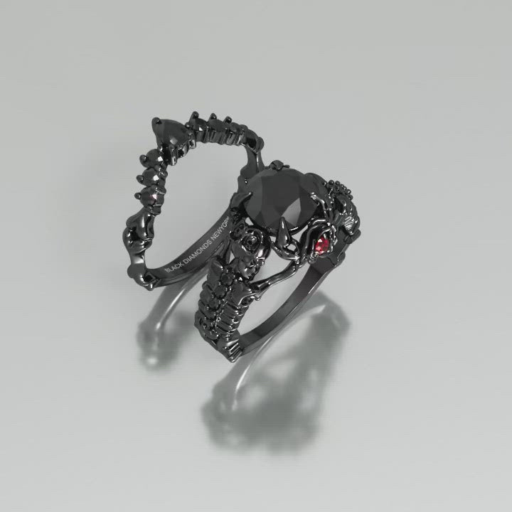 Together Forever- 1.25 Carat Black Diamond Gothic Ring Set