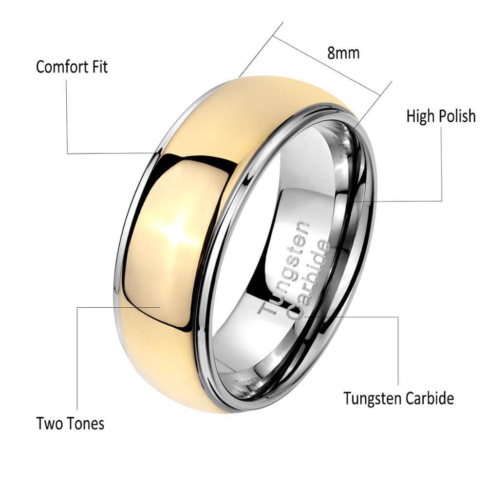 8mm Men's Tungsten Carbide Smooth Gold Ring-Black Diamonds New York