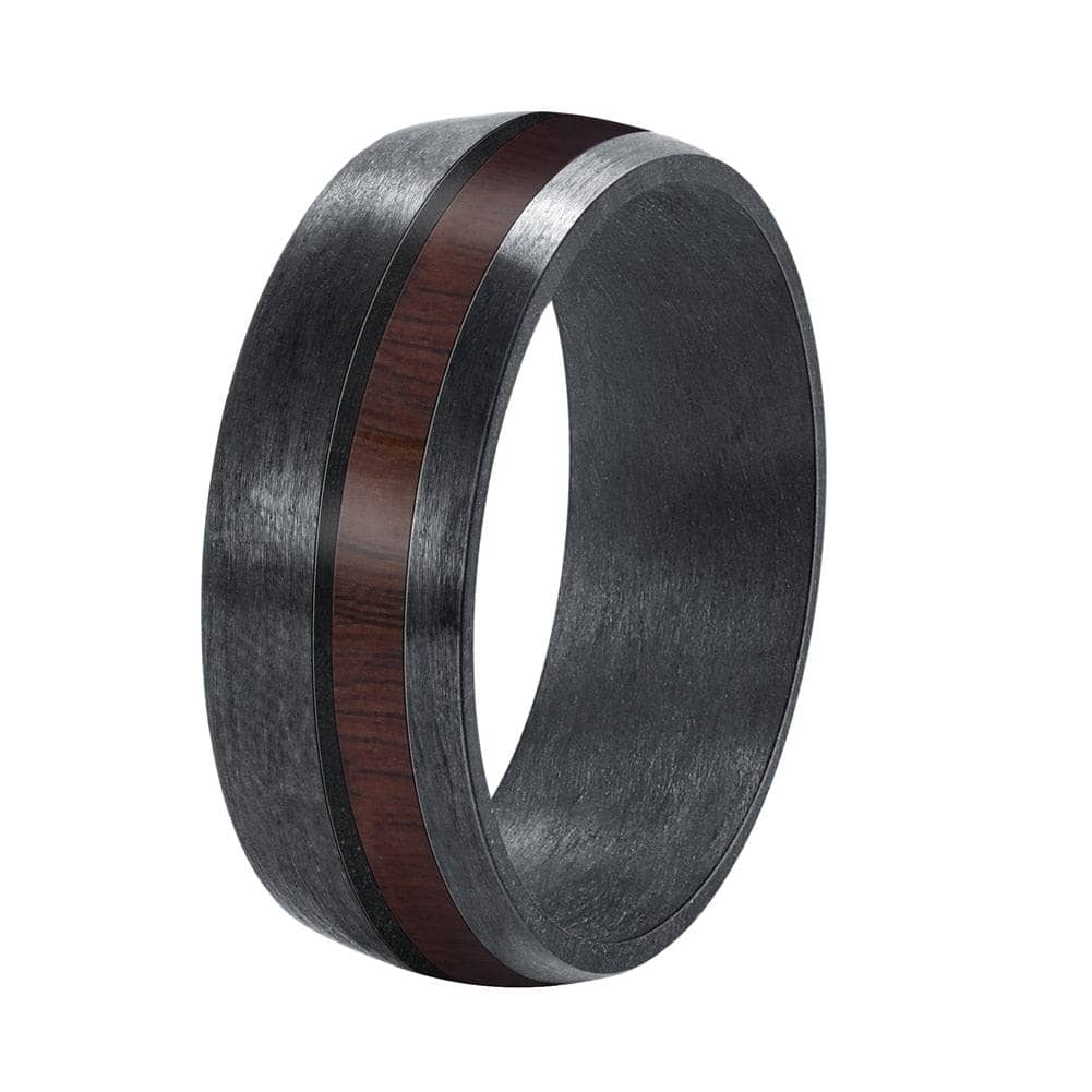 8mm Wide Carbon Fiber Ring Inlaid Veneer Men's Wedding Band-Black Diamonds New York