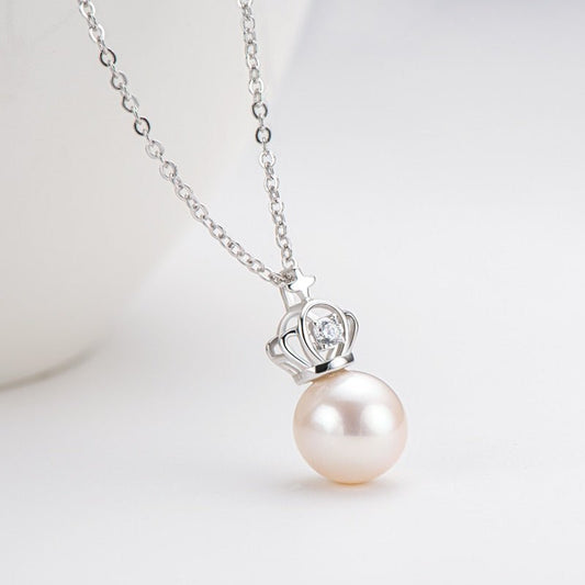 Natural Freshwater Pearl Crown Pendant Necklace-Black Diamonds New York