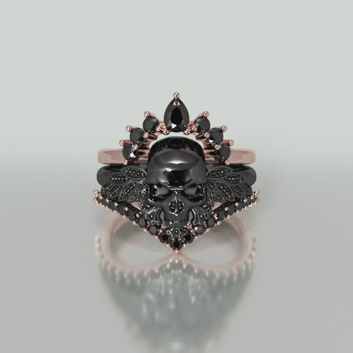 My Queen- 3pc Rose Gold Black Diamond Gothic Ring