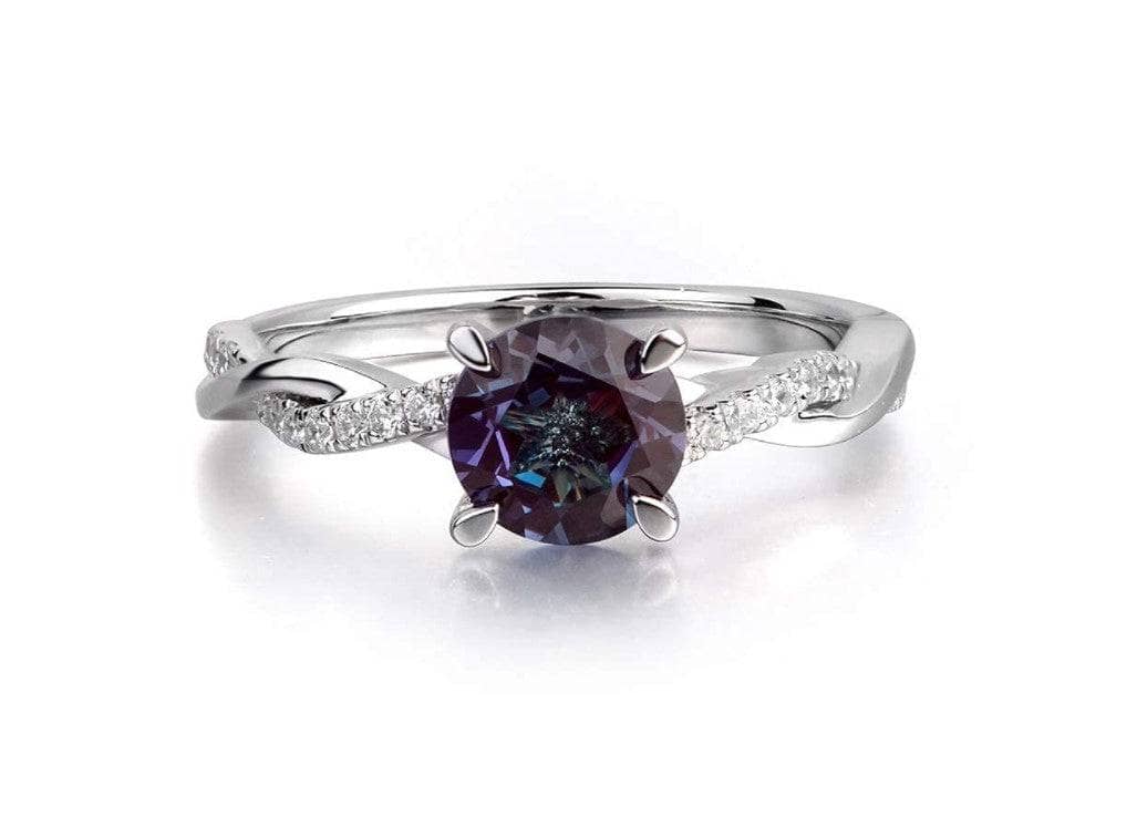 Alexandrite Stone Twist Round Cut Engagement Ring-Black Diamonds New York