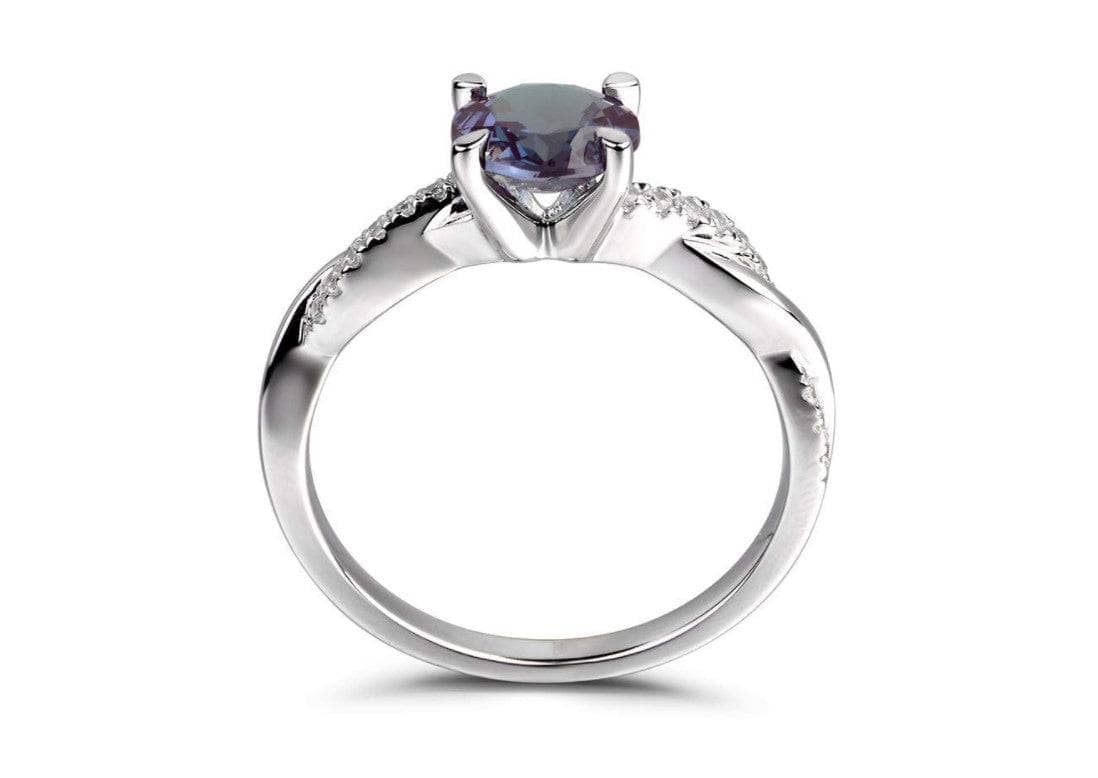 Alexandrite Stone Twist Round Cut Engagement Ring-Black Diamonds New York