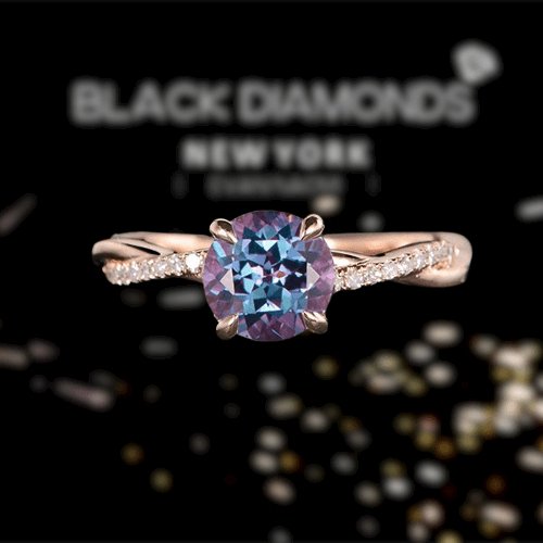 Alexandrite Stone Twist Round Cut Engagement Ring-Black Diamonds New York