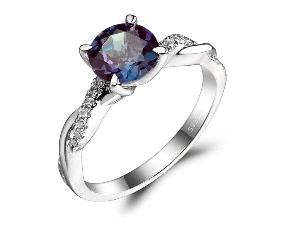 Alexandrite Stone Twist Round Cut Engagement Ring-Black Diamonds New York