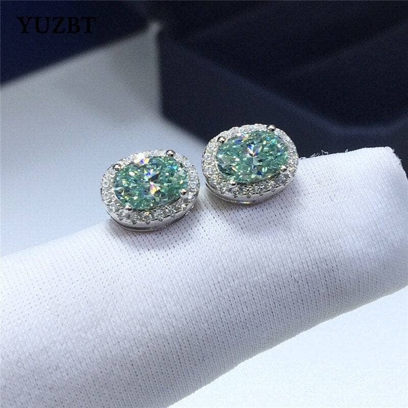 Apple Green Oval Diamond Stud Earrings-Black Diamonds New York
