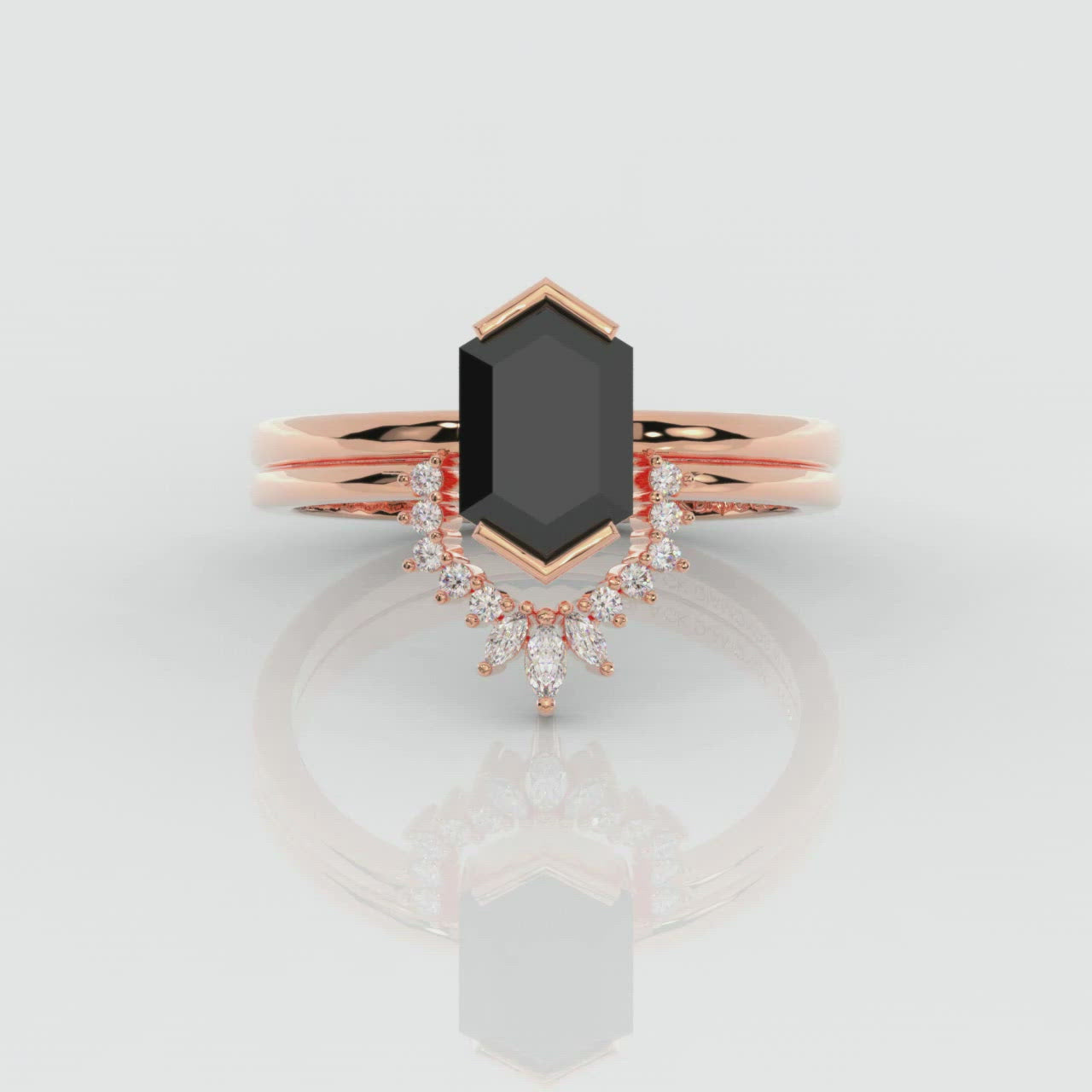 Sincerity- Hexagon Cut Diamond 14k Rose Gold Wedding Ring