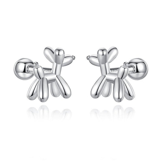 Balloon Dog Screw Stud Earrings-Black Diamonds New York