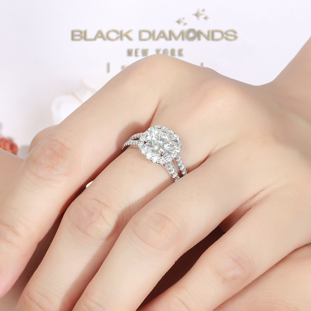 Custom Diamond Halo Engagement Rings, Wedding Band Sets - Bashert Jewelry