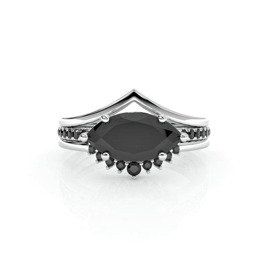 Beautiful In My Eyes- Black Diamond Marquise Cut 14K White Gold Gothic Wedding Ring-Black Diamonds New York