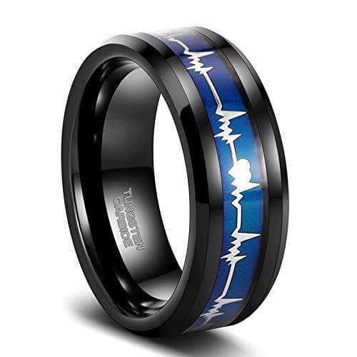 Black Tungsten Heartbeat Pulse Rings, Black Heartbeat Shaped for Men, Engagement Ring, Wedding Bands ,Gift Jewelry For popular Men