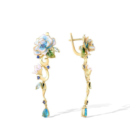 Blooming Enamel Flower Drop Earrings-Black Diamonds New York