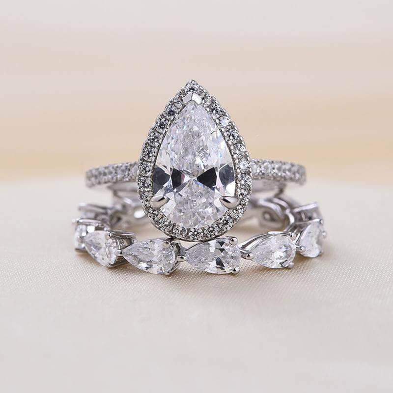 Bridal Set Halo Pear Cut Engagement Ring-Black Diamonds New York