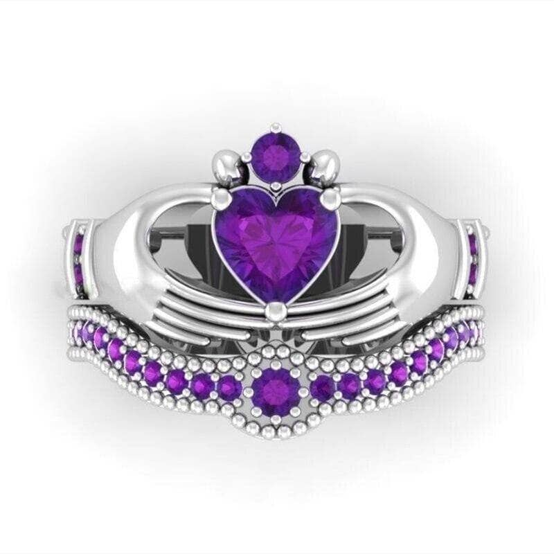 Claddagh Wedding Ring Set in Purple Created Diamond-Black Diamonds New York