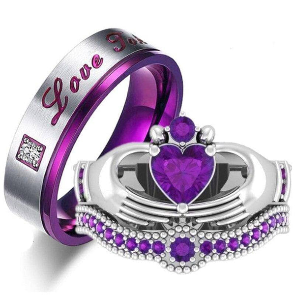 Black and purple on sale wedding ring set