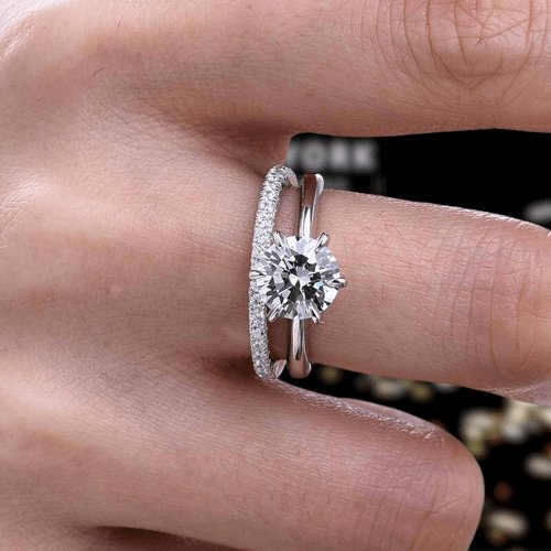 Classic 6 Prong Round Cut Women's Wedding Ring Set In White Gold-Black Diamonds New York