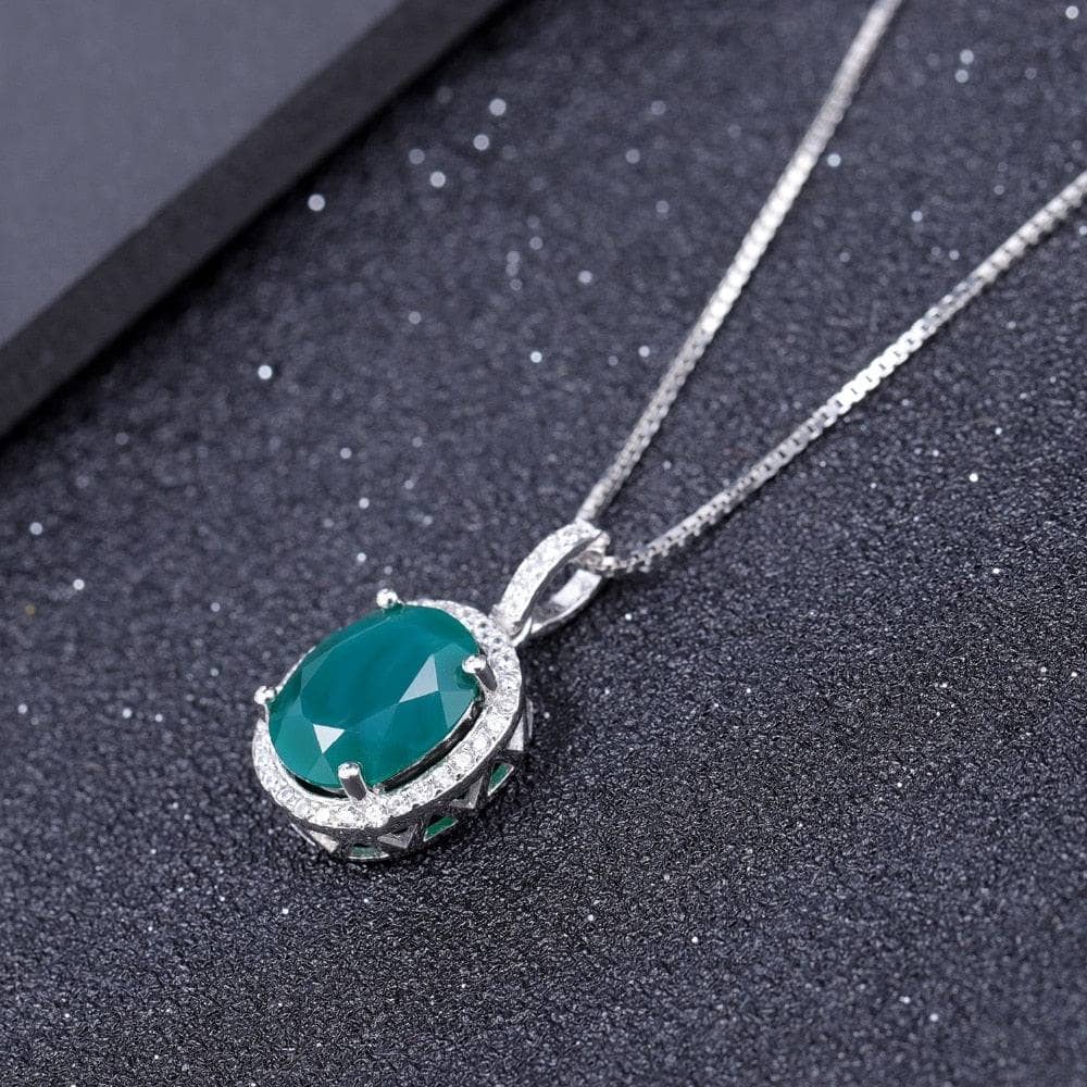 Classic Natural Green Agate Gemstone Pendant Necklace-Black Diamonds New York