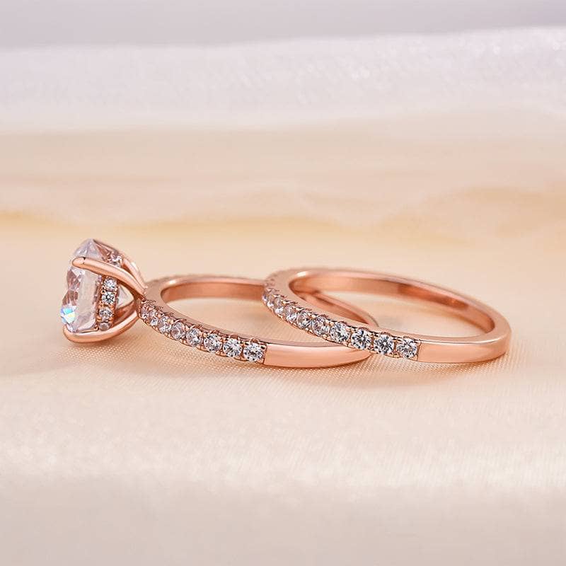 Classic Rose Gold Round Cut Wedding Ring Set-Black Diamonds New York