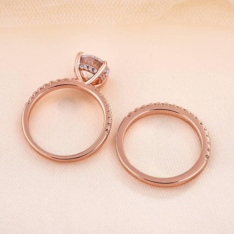 Classic Rose Gold Round Cut Wedding Ring Set-Black Diamonds New York