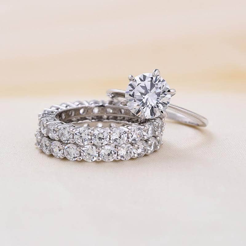 Classic Round Cut 3-Pieces Wedding Set-Black Diamonds New York