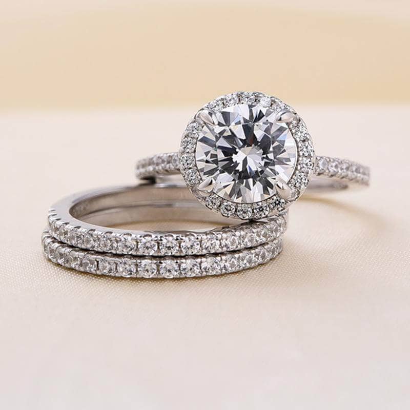 Classic Round Cut Halo 3-Pieces Wedding Set-Black Diamonds New York