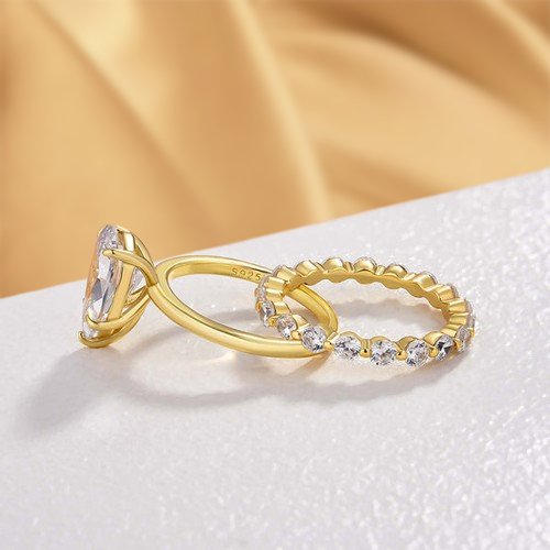 2pcs Gold Tone Emerald Cut Bridal Ring Set In Sterling Silver – shine of  diamond