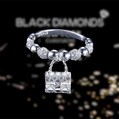 Created Diamond Dangle Purse Ring-Black Diamonds New York