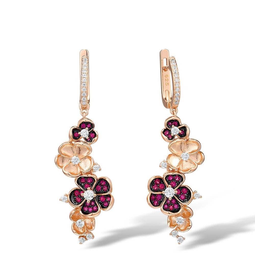 Created Ruby and Created Diamond Rose Flower Jewelry Set-Black Diamonds New York