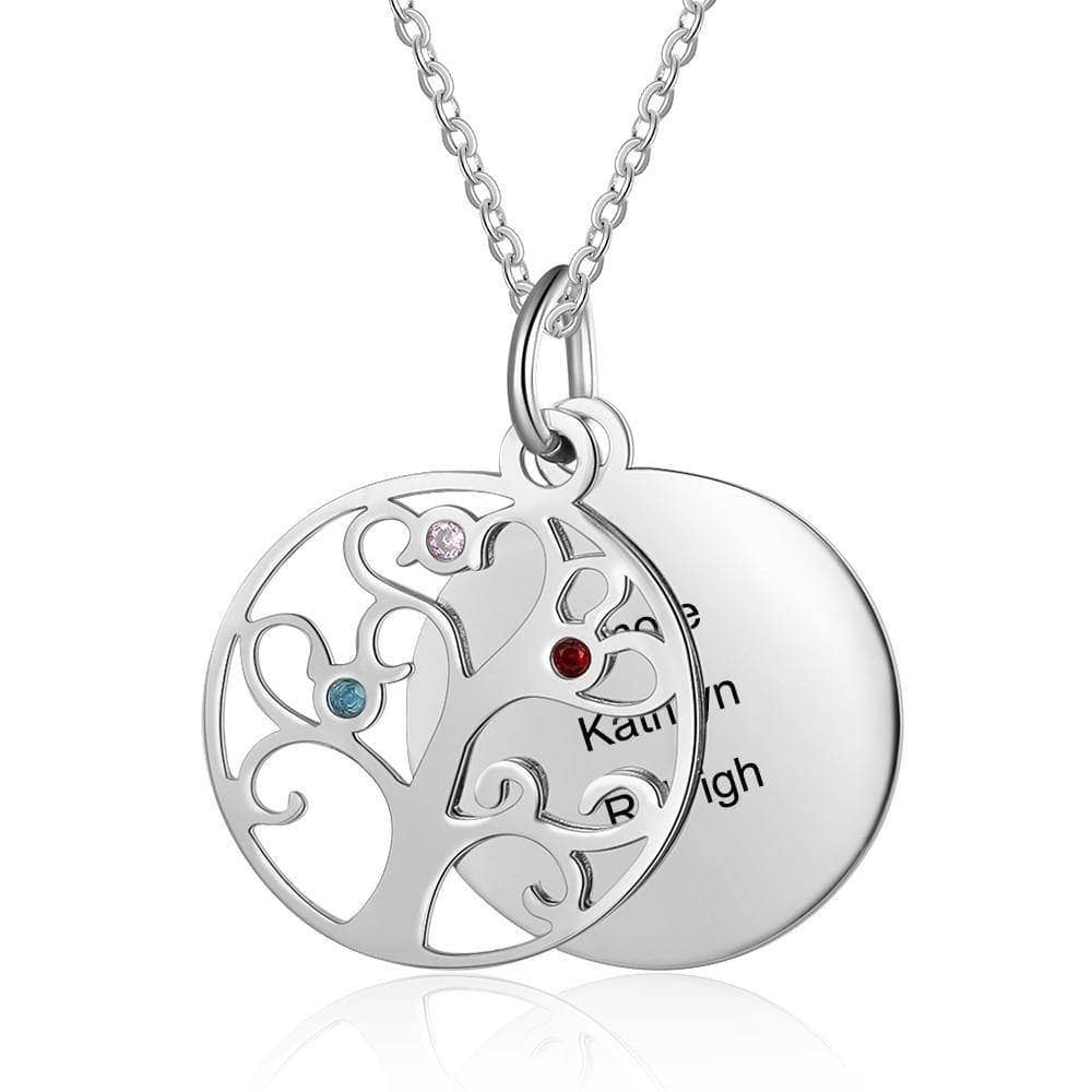 Custom Family Tree Pendant Necklace with Birthstones