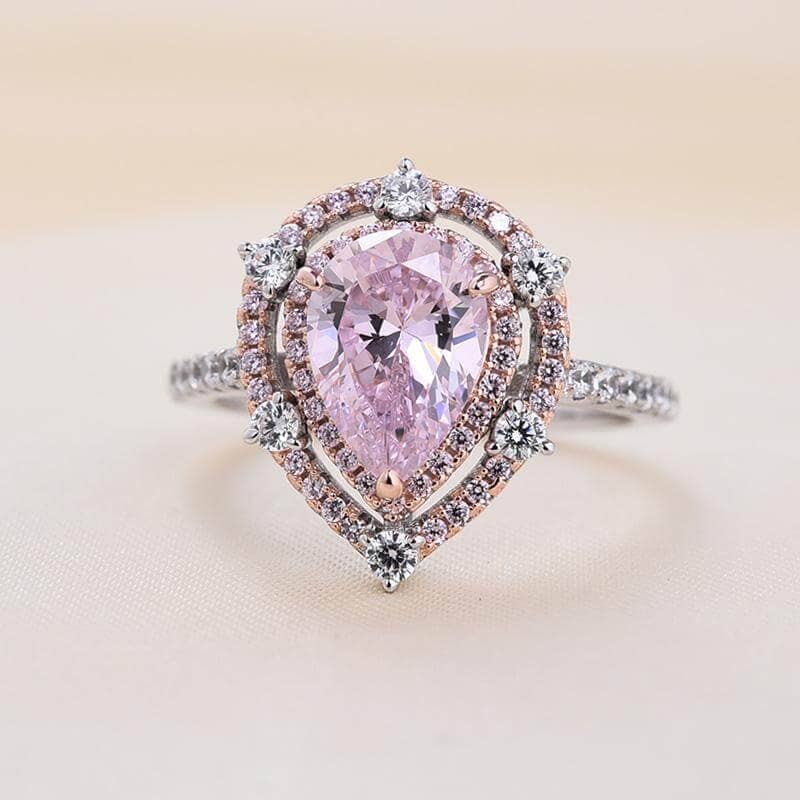 Double Halo 2.0Ct 2-Tone Romantic Pink Pear Cut Engagement Ring-Black Diamonds New York