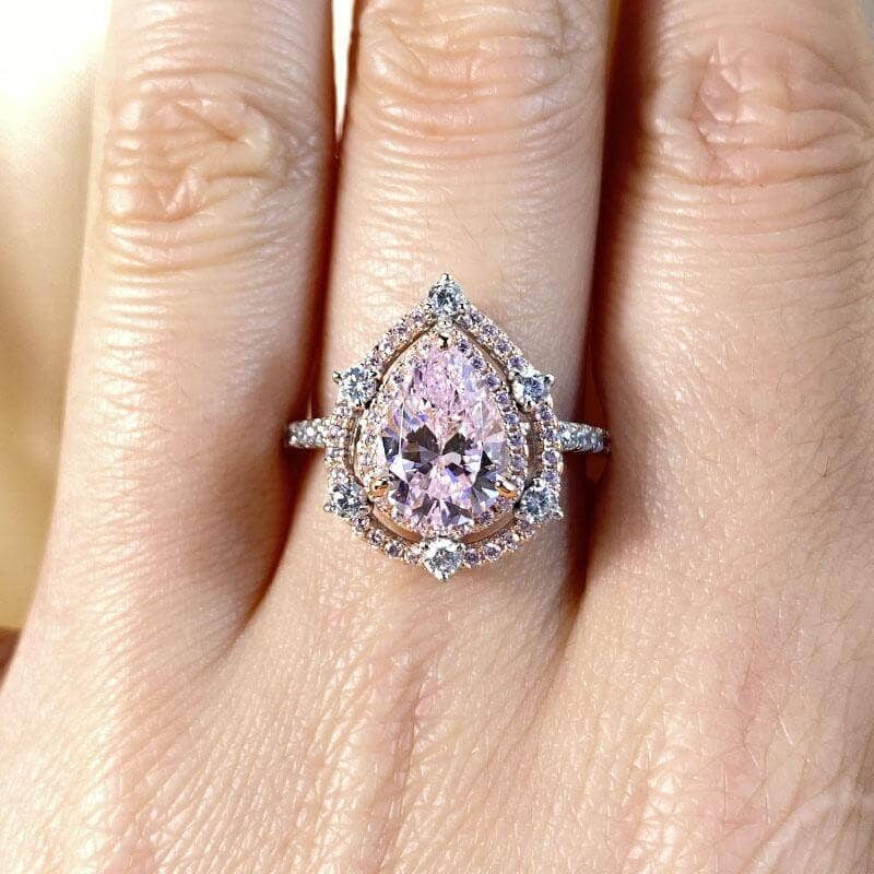 Double Halo 2.0Ct 2-Tone Romantic Pink Pear Cut Engagement Ring-Black Diamonds New York