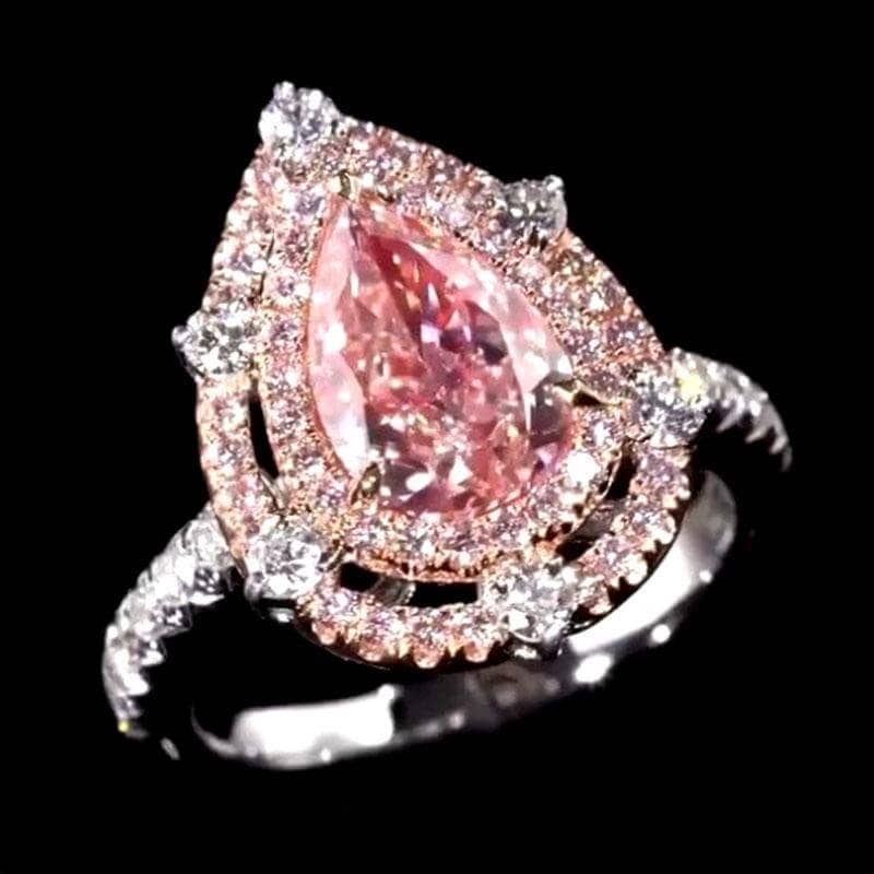 Double Halo 2.0Ct 2-Tone Romantic Pink Pear Cut Engagement Ring-Black Diamonds New York